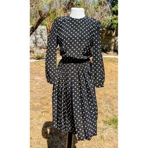 Maxi L/S Charles Bianco Italian Collection Polka Dot A-Line Sz6 Petite Dress EUC